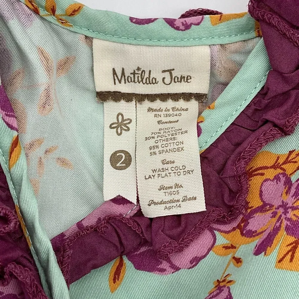 Matilda Jane Lilac Bouquet Wrap Top Secret Fields‎ Floral Purple Ruffles Size 2
